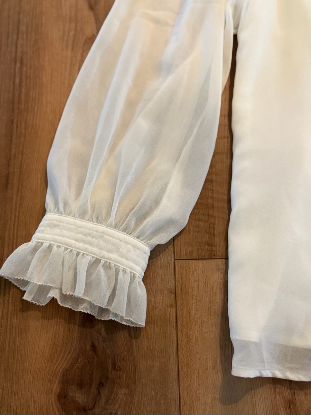 NWT Carmen Marc Valvo Ivory Ruffle Chiffon Blouse Women’s XL Coquette Workwear - Picture 4 of 10